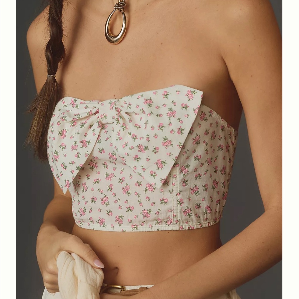 Anthropologie Floral Bow Crop Top